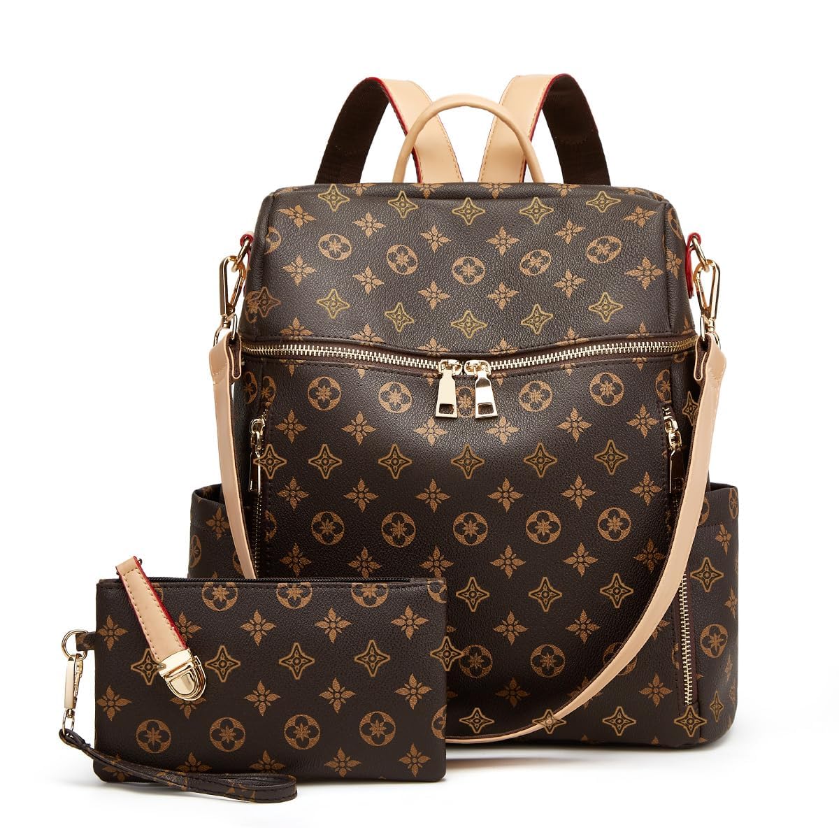 Stylish Women's PU Leather Convertible Backpack Purse - 2-Piece Travel Satchel Handbag Set for Work, Commuting & Weekend Getaways