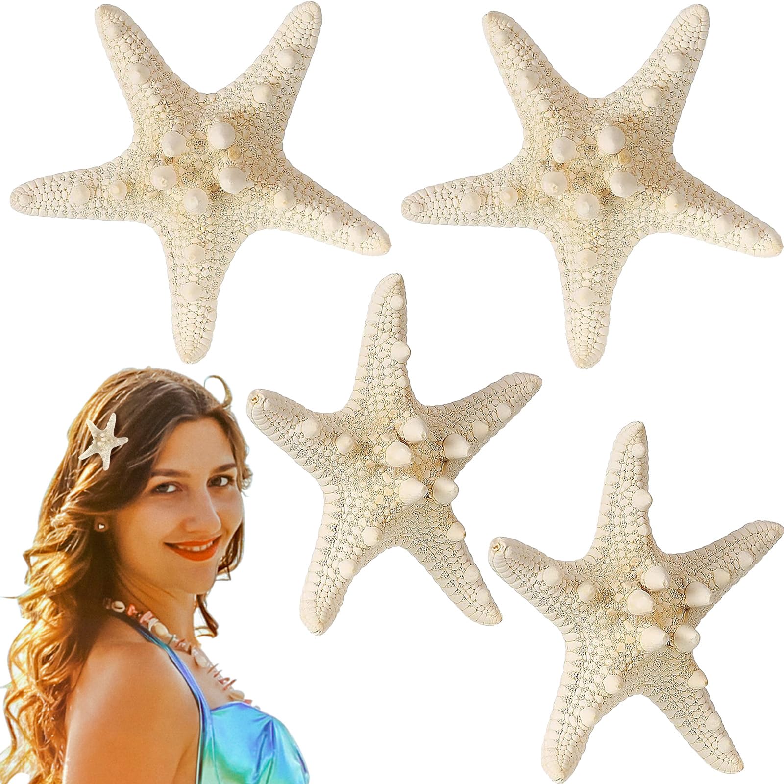 Syhood 4 Pcs Resin Starfish Hair Clips - Mermaid Hair Accessories for Women, Beach Wedding Hair Jewelry, Perfect for Mermaid Costumes, Summer Vacations & Boho Fashion
