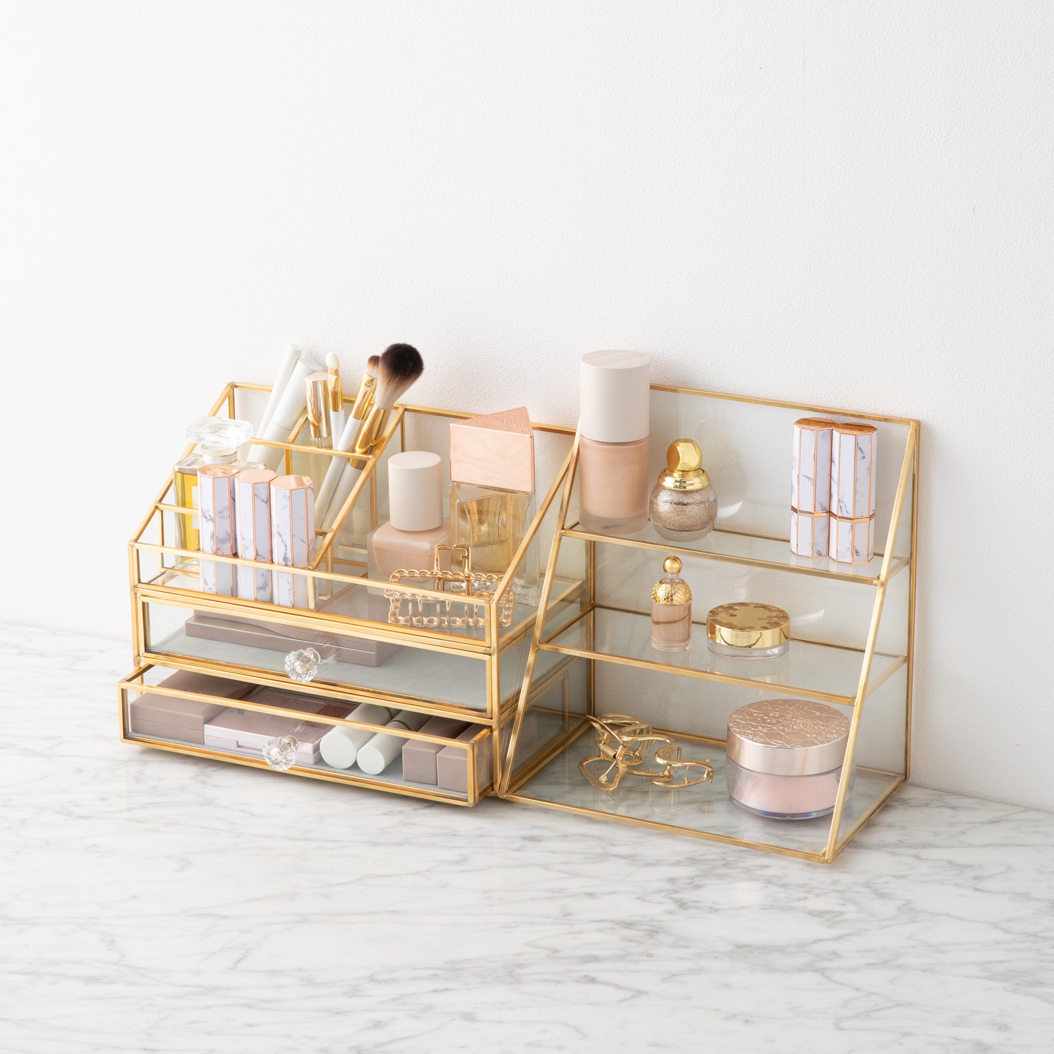 Glass Organizer Stand - 3-Tier Clear Desktop Display for Makeup, Jewelry & Office Supplies | Perfect for Vanity, Bathroom & Workspace Organization