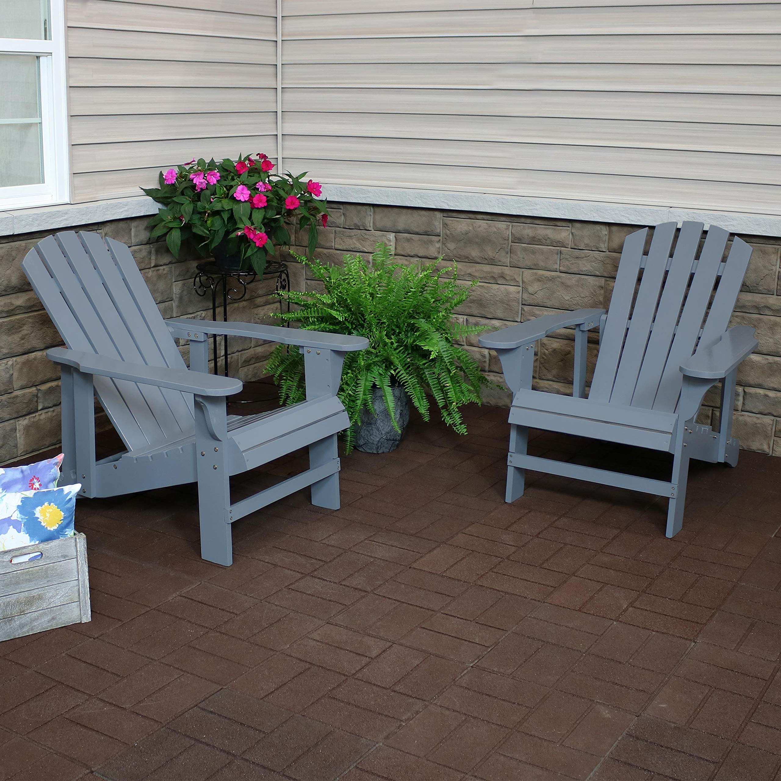 Premium Natural Fir Wood Adirondack Chairs Set of 2 - Adjustable Backrest, 250lb Weight Capacity - Weather-Resistant Gray Outdoor Patio Furniture for Garden, Poolside & Backyard Relaxation
