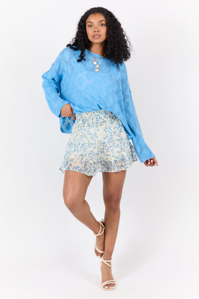 By The Bay Blue Open Knit Sweater for Women - Lightweight Loose Fit Cardigan - Perfect for Spring & Fall Layering - Beach Cover Up & Casual Outings