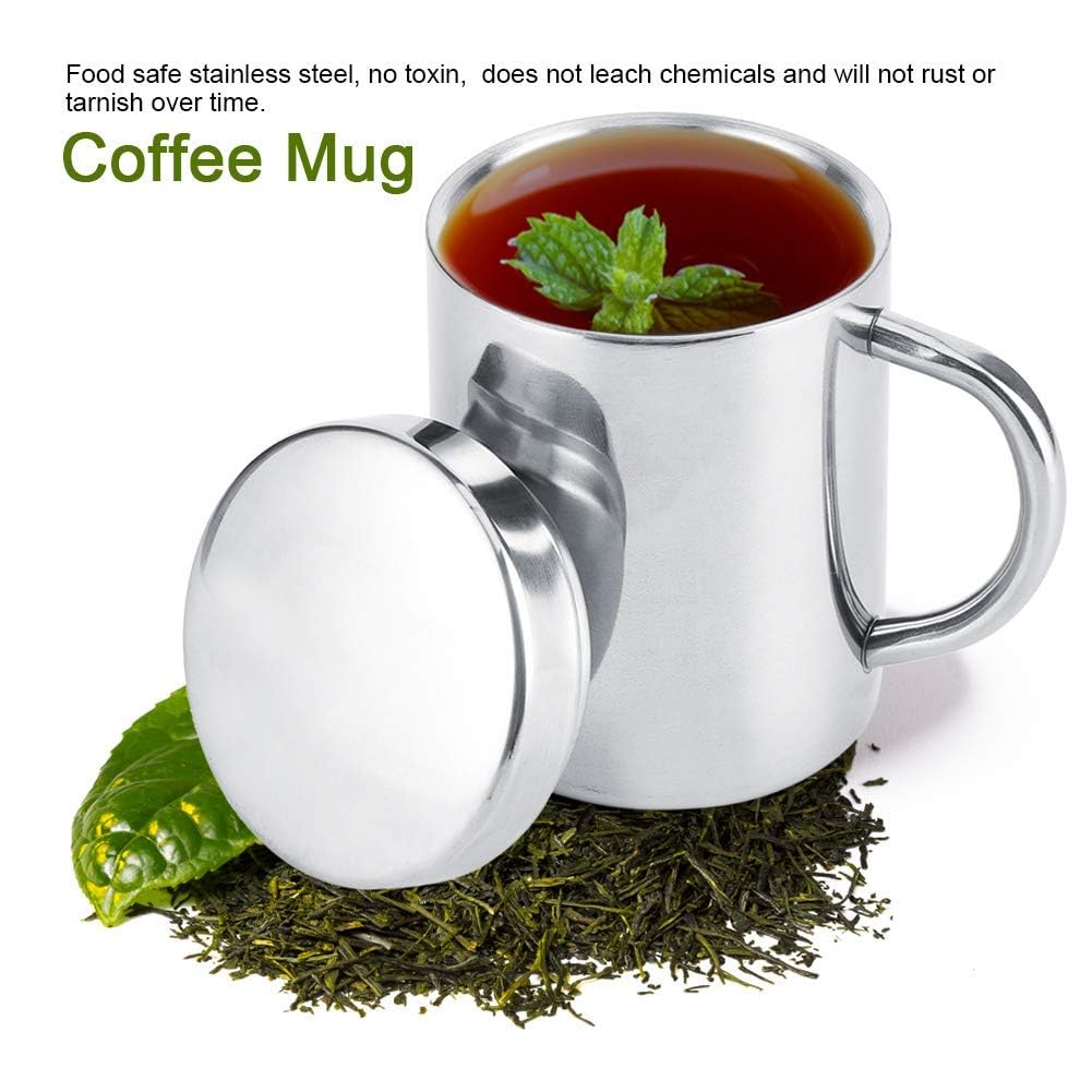 Premium 7.5oz/220ml Stainless Steel Coffee Mug with Lid & Handle - Unbreakable Double Wall Insulated Travel Cup for Camping, Hiking & Office - Shatterproof Tea & Coffee Mug for Hot & Cold Beverages - Ideal for Outdoor Adventures, Daily Commute & Home Use