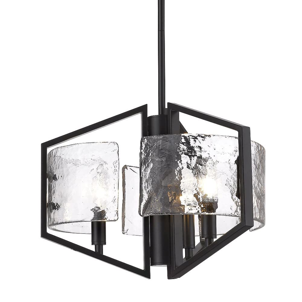 Varska 3-Light Matte Black Pendant Light with Hammered Water Glass Shades - Perfect for Kitchen Island, Dining Room, and Entryway Lighting
