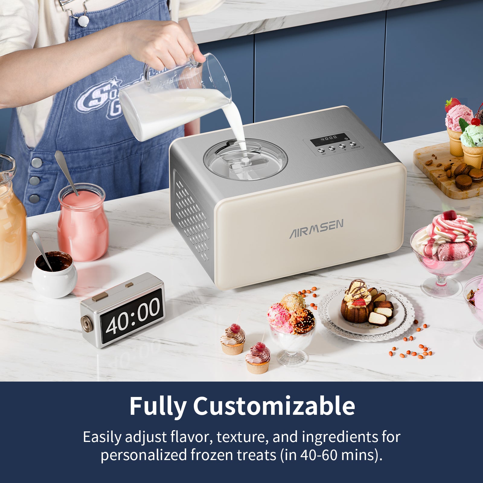 2.1 Qt Automatic Ice Cream Maker with Built-in Compressor - No Pre-Freezing Needed, LED Display & Timer - Perfect for Home, Parties, and Dessert Shops