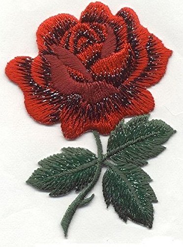 Red Rose Flower with Open Petals Embroidered Iron-On Patch for Jackets, Hats & Bags - DIY Sewing & Clothing Repair Accessories