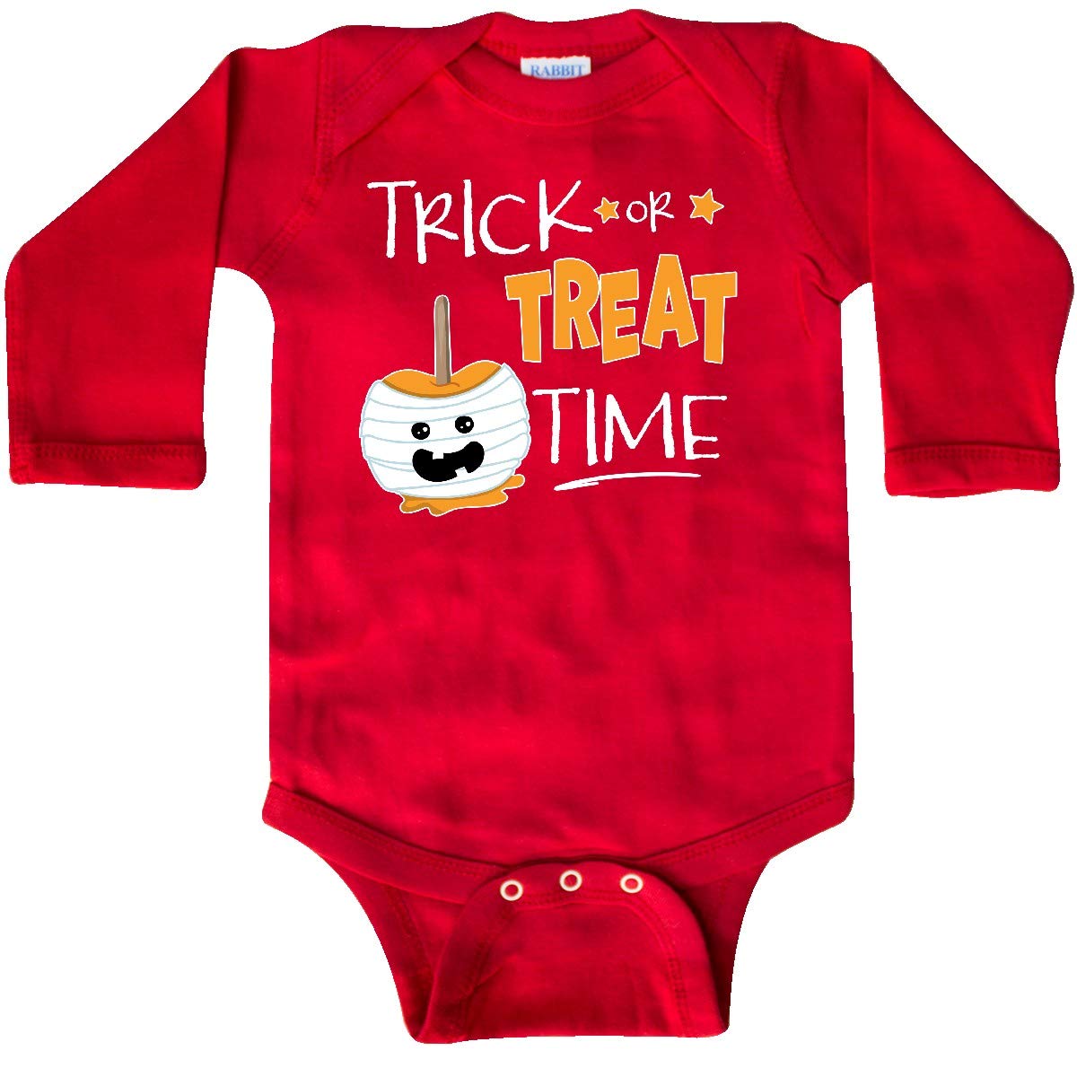 Inktastic Halloween Trick or Treat Time Mummy Candy Apple Long Sleeve Creeper T-Shirt - Cute & Spooky Costume for Kids & Adults - Perfect for Halloween Parties, Trick or Treating & Family Photos