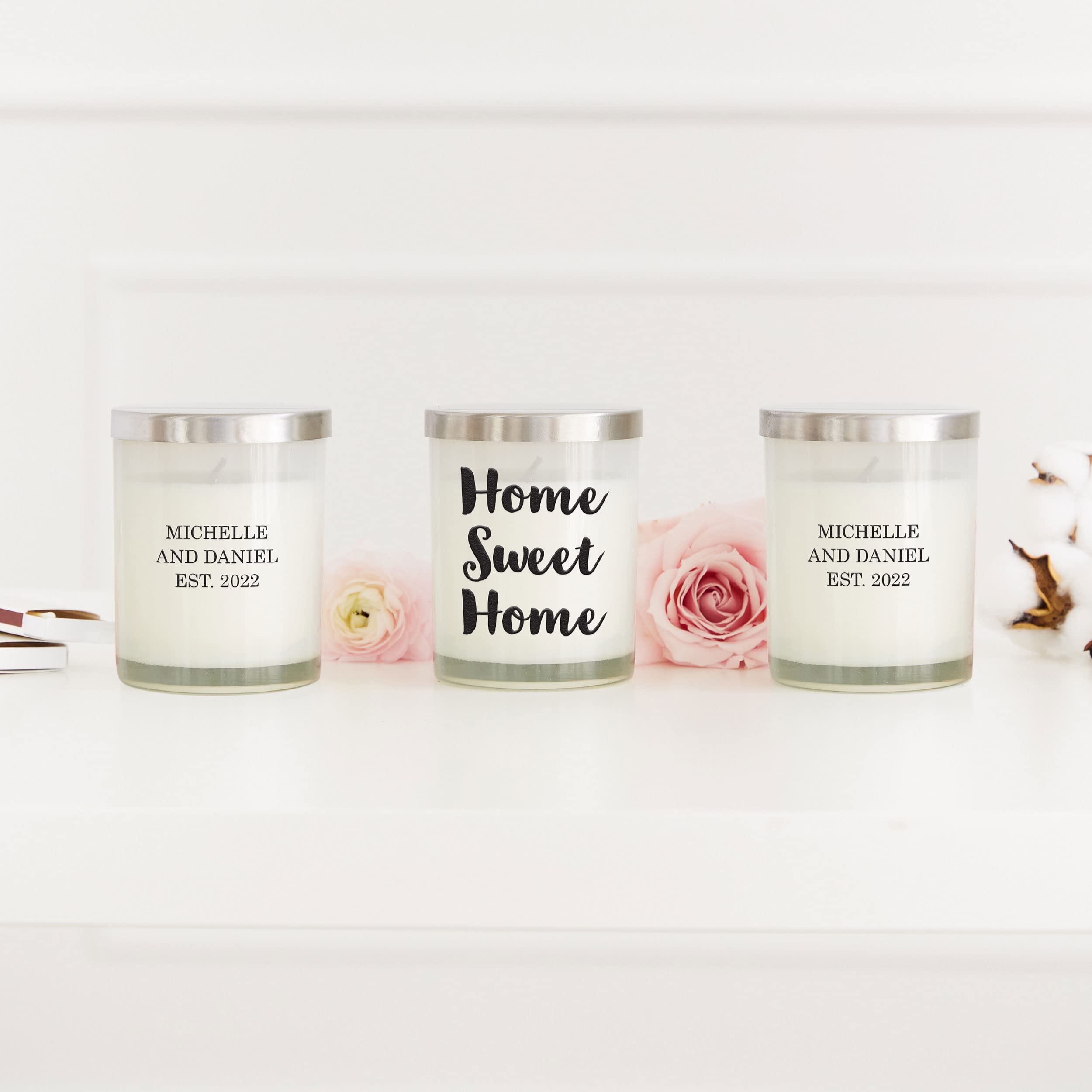 Weddingstar Custom 9oz Glass Jar Gift Candle with Lid - Unscented Home Sweet Home Decor for Weddings, Anniversaries & Romantic Home Ambiance