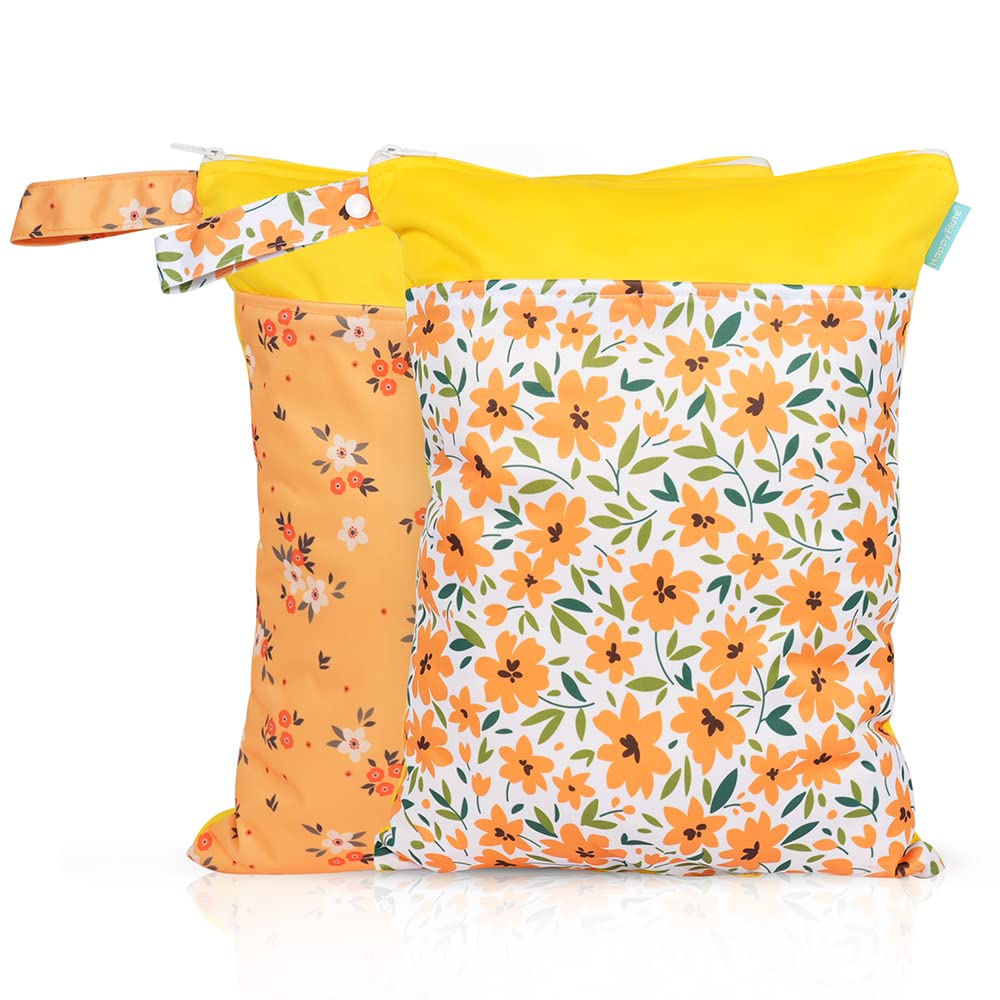 2-Pack Reusable Wet Dry Bags for Baby Cloth Diapers - Washable Waterproof Storage Pouches with 2 Zippered Pockets (11.8