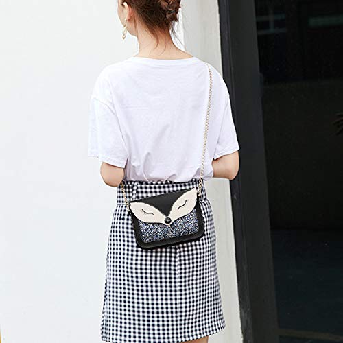 Cute Fox Sequins Leather Crossbody Shoulder Bag for Little Girls - Kids Small Purse Gift for Birthday, Party & School Accessories