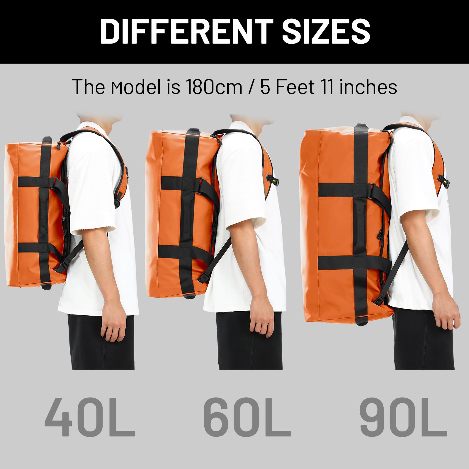 MIER 60L Waterproof Convertible Duffle Backpack - Heavy Duty Gym Bag for Men & Women, Sports Travel Hiking Camping Gear - Orange (Perfect for Outdoor Adventures, Workouts & Weekend Getaways)