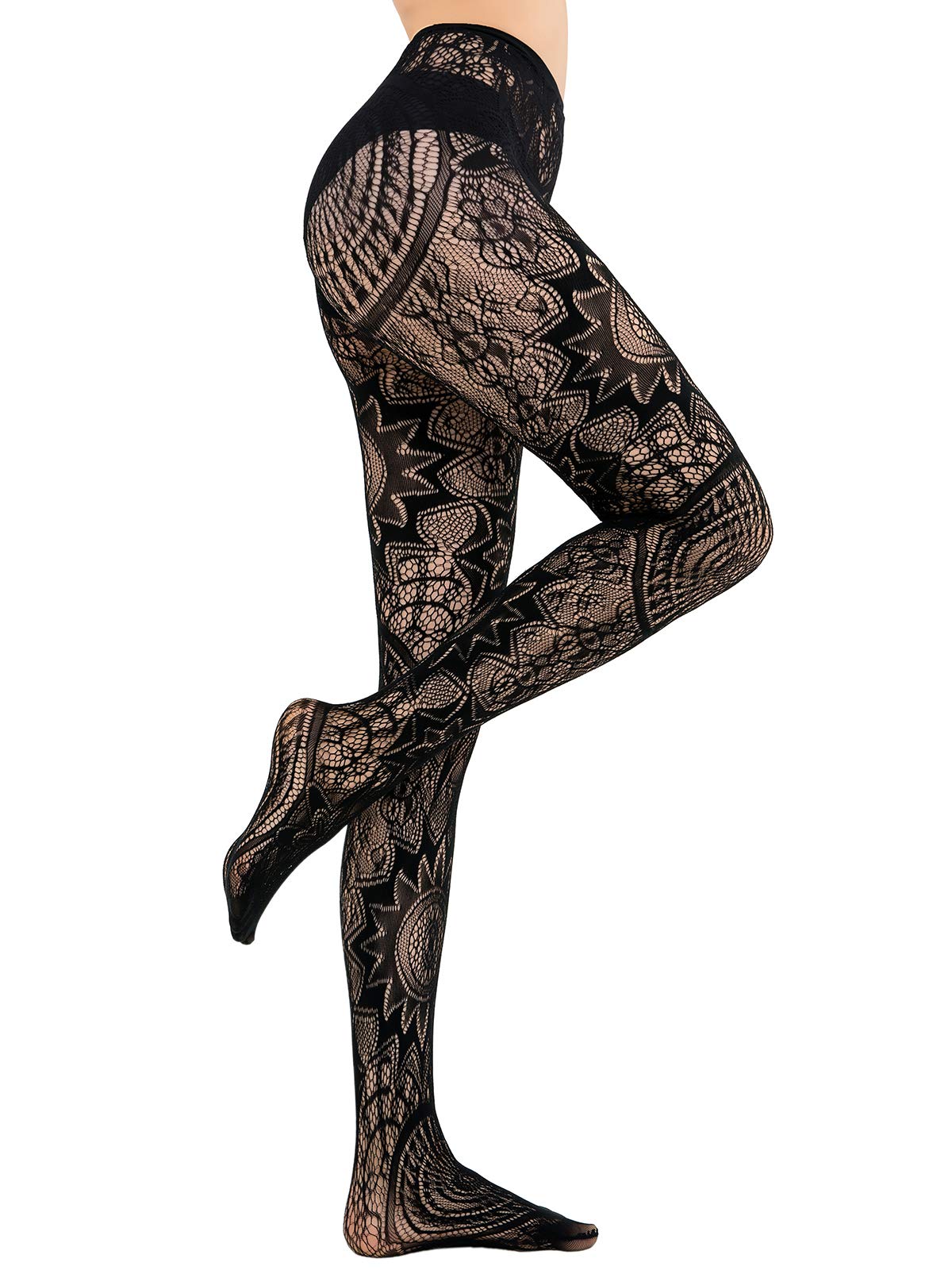 HONENNA Women's Black Patterned Fishnet Tights - 1 to 6 Pairs Pack | Stylish Pantyhose & Stockings for Party, Cosplay, Halloween & Everyday Wear