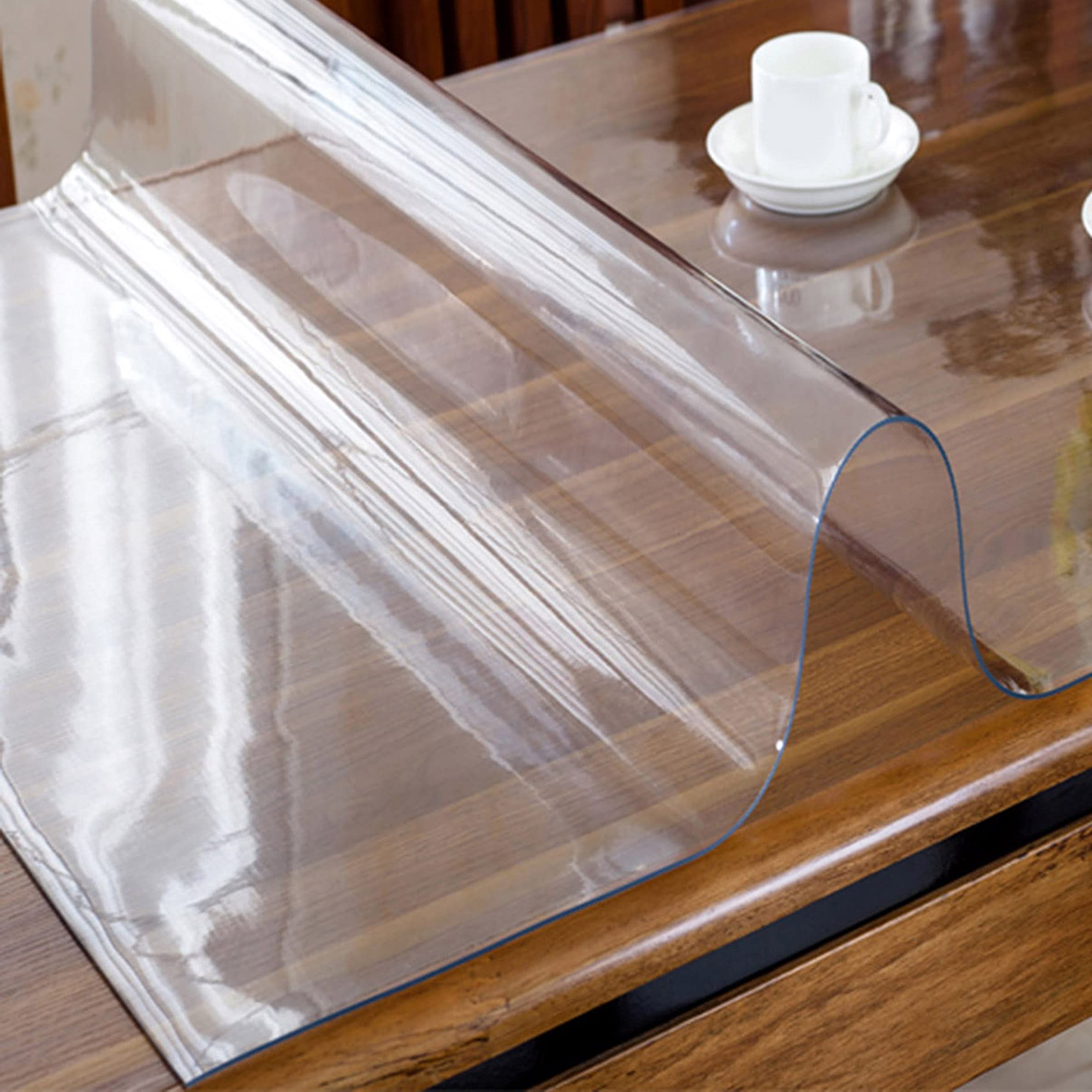 Clear PVC Waterproof Table Protector Cover - Easy Clean Vinyl Tablecloth for Office, Nightstand, Computer & Writing Desk - Durable Furniture Topper Pad for Home & Office Use