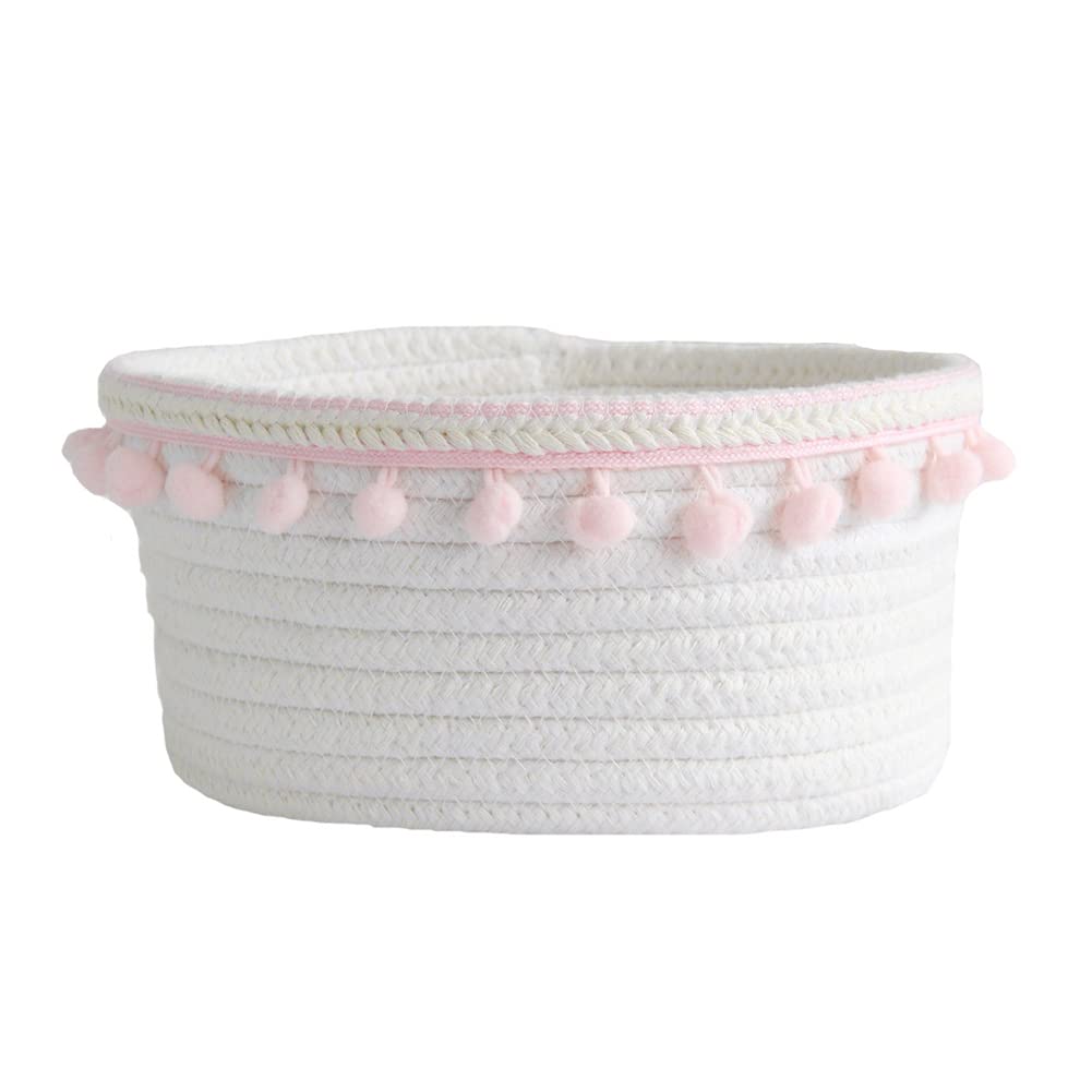 PHEZEN Cotton Rope Storage Baskets - Small Woven Decorative Bins for Toys, Snacks, Clothes, Cosmetics, Fruits & Books - Boho Chic Home Organization (20.5cm x 9.5cm) - Perfect for Nursery, Bathroom, Living Room & Bedroom Storage