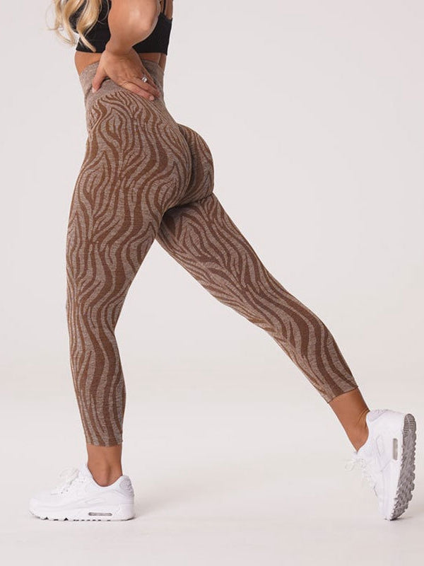 ZASUWA Women's Zebra Print High Waisted Scrunch Butt Lifting Seamless Leggings - Yoga, Workout & Casual Wear