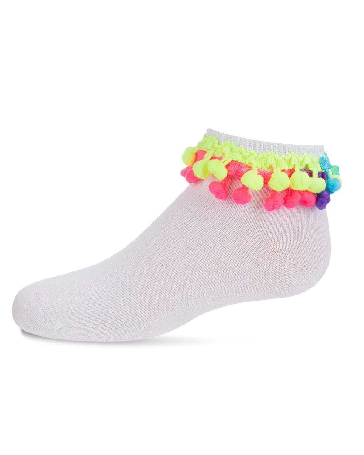 MeMoi Neon Multi Pom-Pom Cotton Blend Girls Anklet Socks - Cute & Comfortable Toddler Socks for School, Play & Everyday Wear