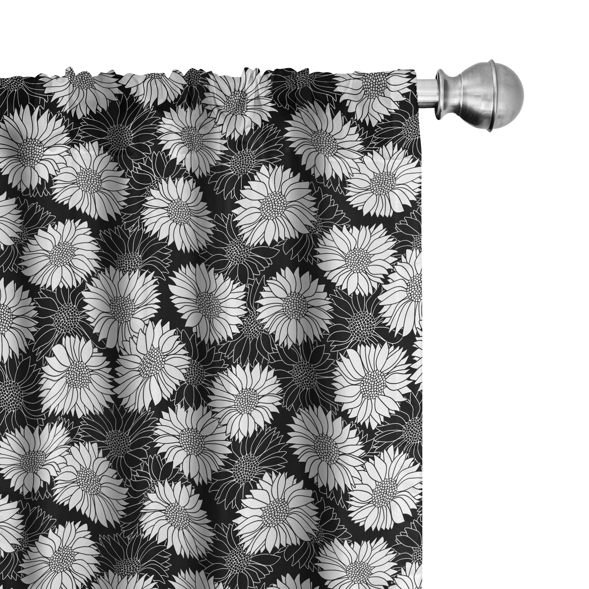 Ambesonne Floral Curtains - Hand Drawn Monochromatic Sunflower Petals Silhouette Window Treatments, 2 Panel Set for Living Room & Bedroom, 28
