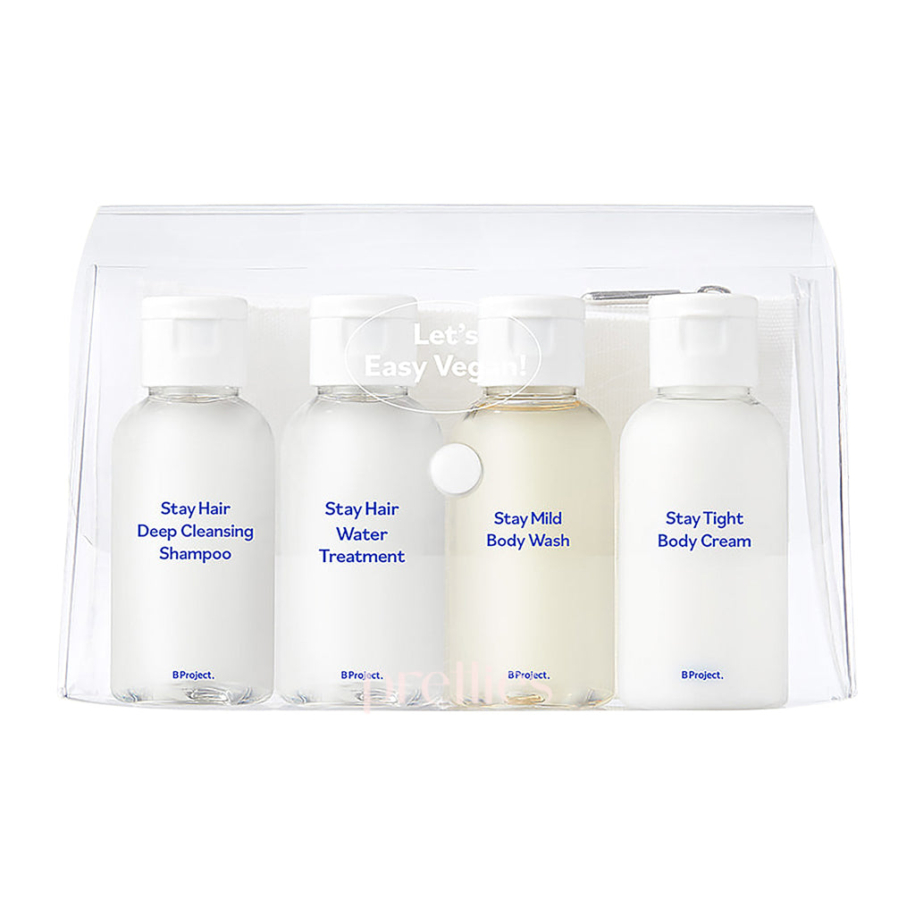 B Project Stay Hair & Body Travel Kit (4pcs x 50ml) - Perfect for Vacation, Gym & Business Trips - Shampoo, Conditioner, Body Wash & Lotion Set