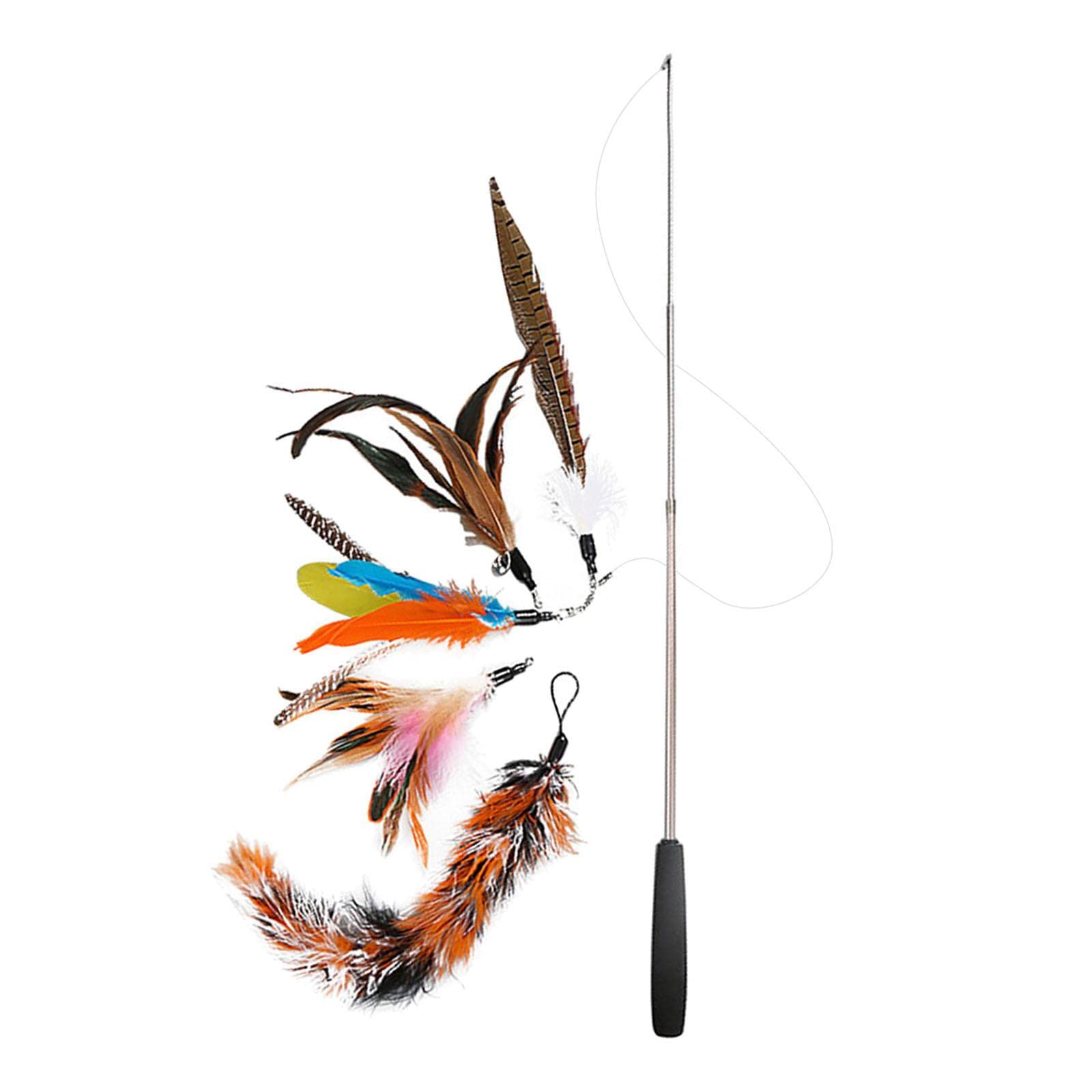 Interactive Cat Feather Teaser Wand with Bell - Extendable Cat Toy for Exercise & Play - Perfect for Indoor Cats, Playtime & Bonding with Your Feline Friend