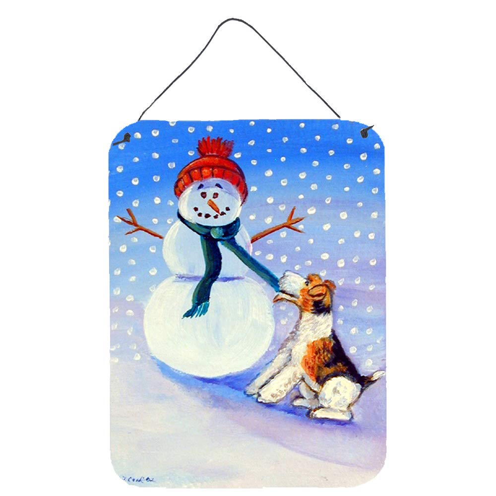 Caroline's Treasures 7156DS1216 Snowman with Fox Terrier Metal Wall Art - 12x16 Inch Multicolor Aluminum Sign for Kitchen, Bar, Bathroom & Front Door Decor | Perfect for Holiday Home Decoration & Gift Giving