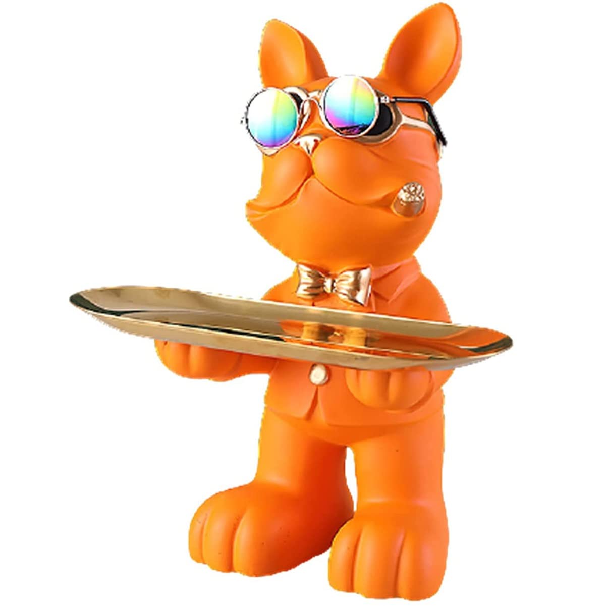 GGHHJ Bulldog Resin Snack & Key Holder Tray - Cute Animal Figure Ornament for Home Decor, Living Room Storage (Orange) - Perfect for Organizing Keys, Jewelry, and Small Items