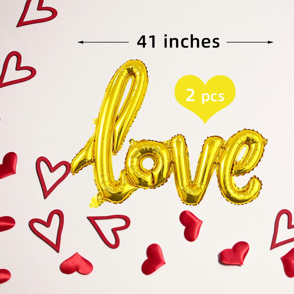 2pcs 41-inch Gold Love Foil Mylar Letter Balloons - Romantic Wedding, Anniversary, Bridal Shower & Birthday Party Decorations - Perfect for Indoor/Outdoor Celebrations, Photo Backdrops & Special Events
