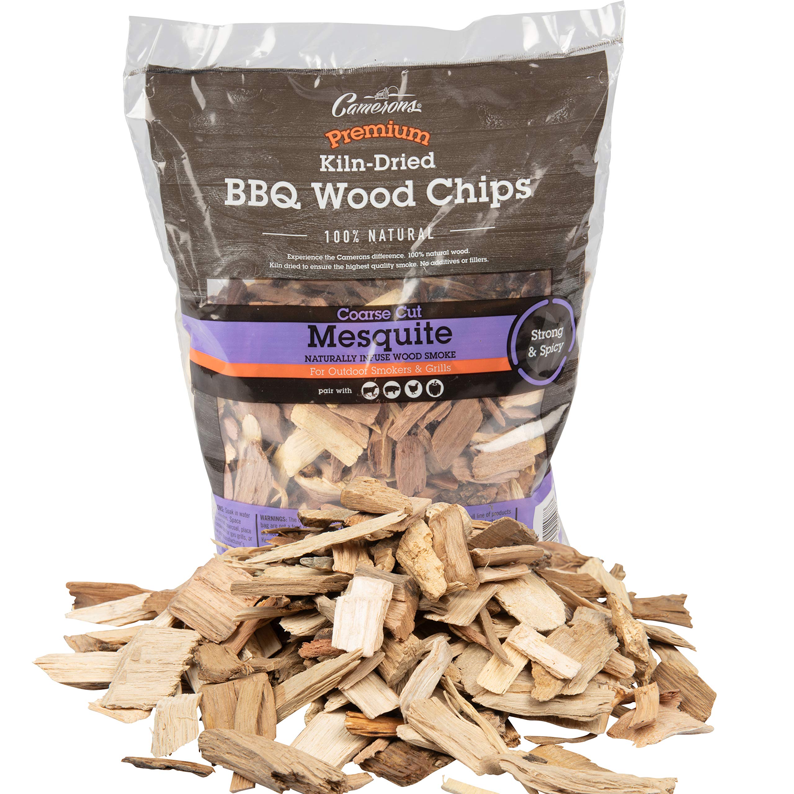 Premium Mesquite Wood Chips for Smoking - 2 lbs (260 Cu In) Kiln-Dried BBQ Grill Wood Chips - Natural Smoker Accessories for Meats, Fish & Vegetables - Perfect for Backyard Grilling, Camping & Tailgating Gifts