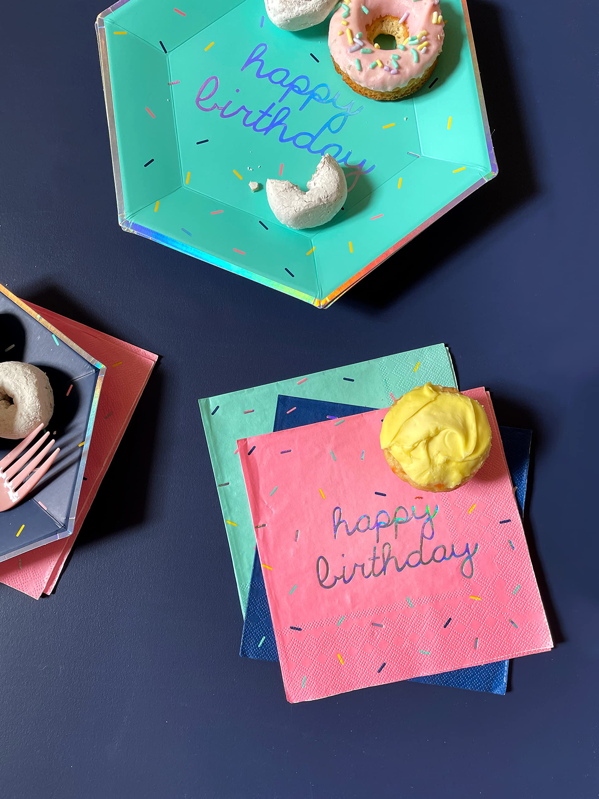 Harlow & Grey 60-Piece Colorful Birthday Party Supplies Set - Disposable Plates, Napkins in Pink, Teal & Navy Blue for Kids & Adult Celebrations | Perfect for Birthday Parties, Baby Showers & Special Events