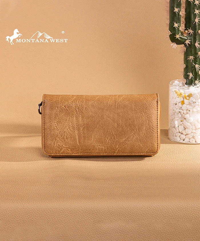 Montana West Cut Out Embroidered Concho Wallet for Women - Western Style Leather Bifold Wallet with ID Window - Perfect for Cowgirl Fashion, Rodeo Events and Everyday Use