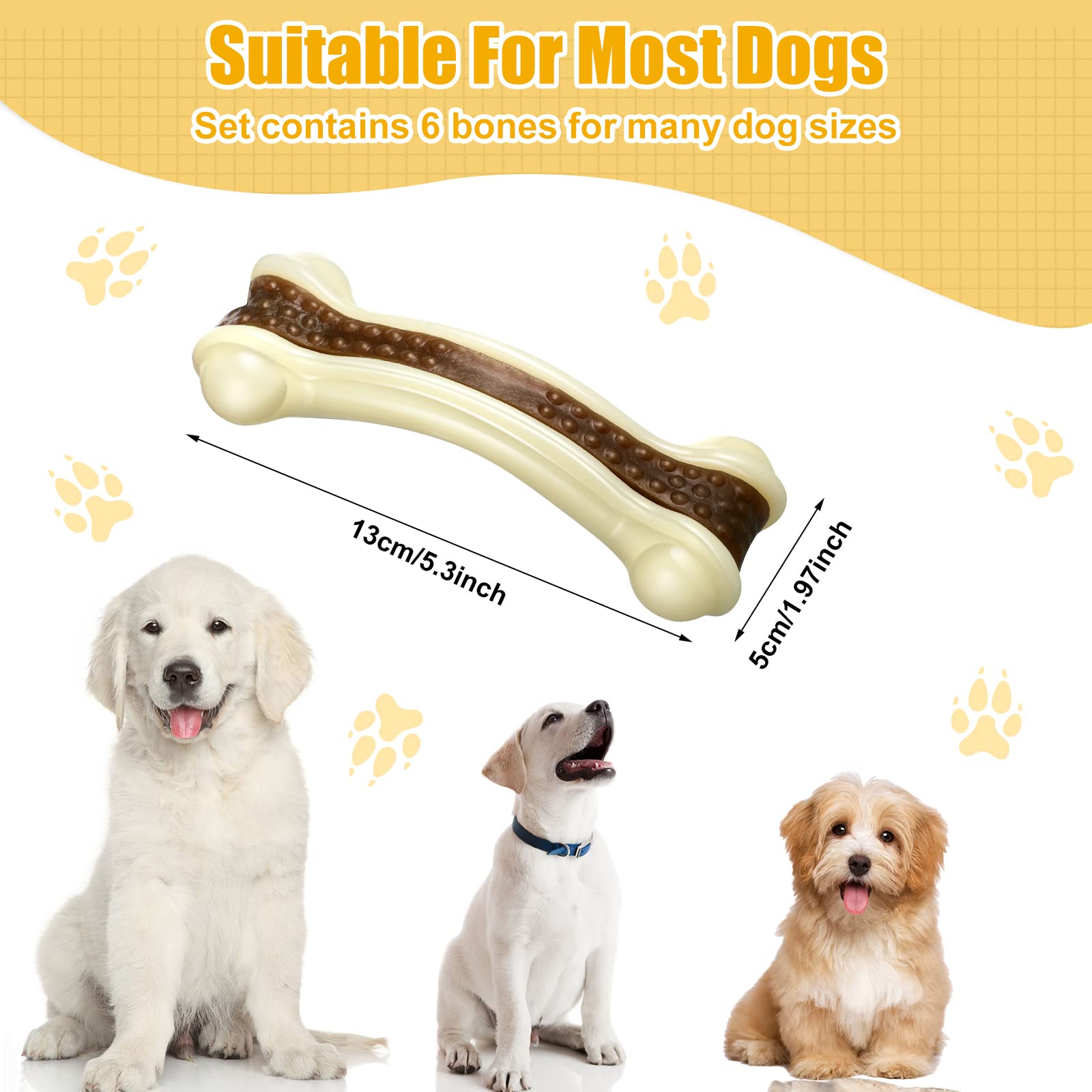 **Sosation 6-Pack Durable Nylon Dog Chew Toys for Aggressive Chewers - Beef Flavor Puppy Teething Bones for Small, Medium & Large Breed Dogs - Tough & Safe Chew Toys for Puppies & Adult Dogs - Perfect for Teething, Boredom Relief & Dental Health**