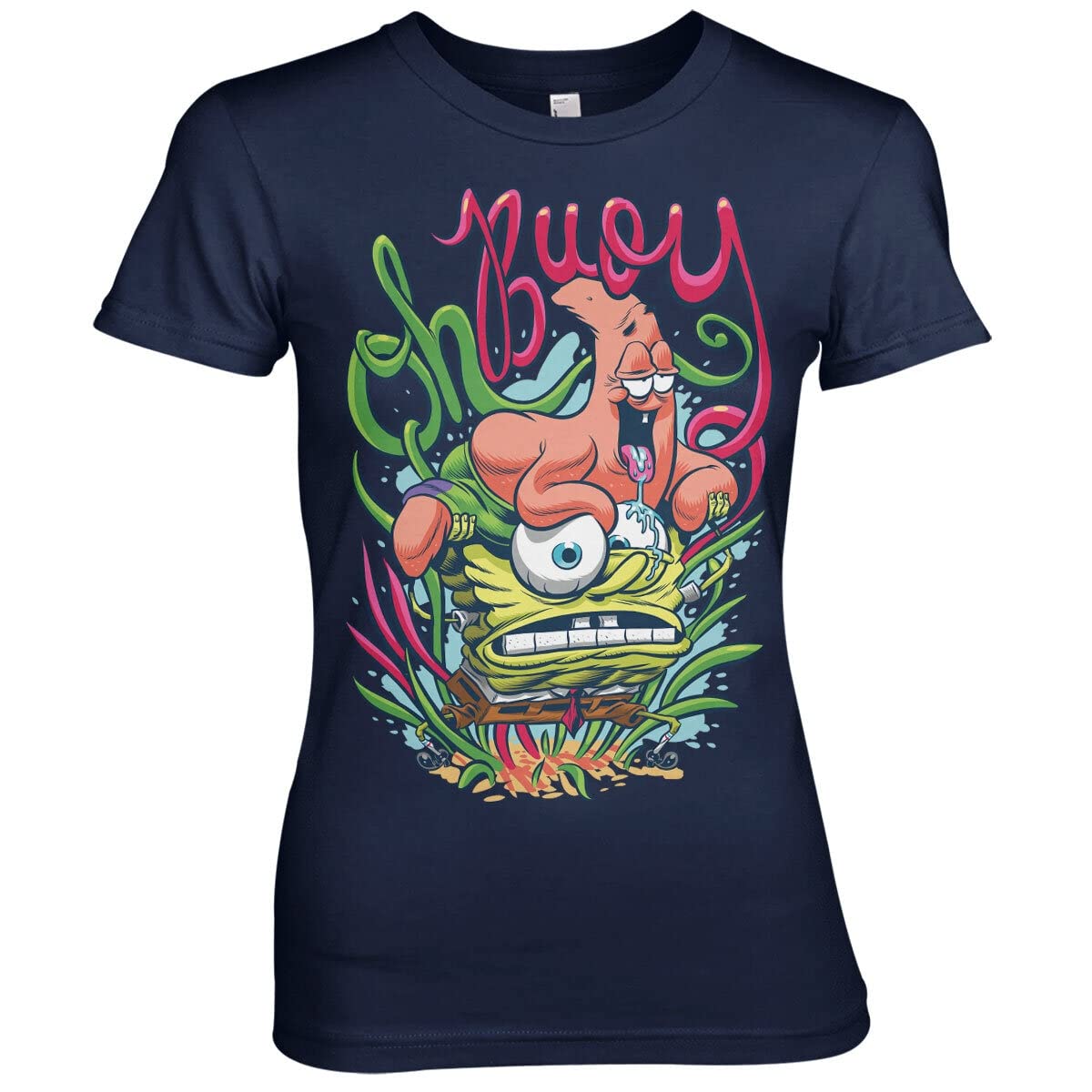 Official SpongeBob SquarePants Women's T-Shirt - Navy Blue Medium - Cartoon Character Graphic Tee for Casual Wear, Cosplay & Gifts