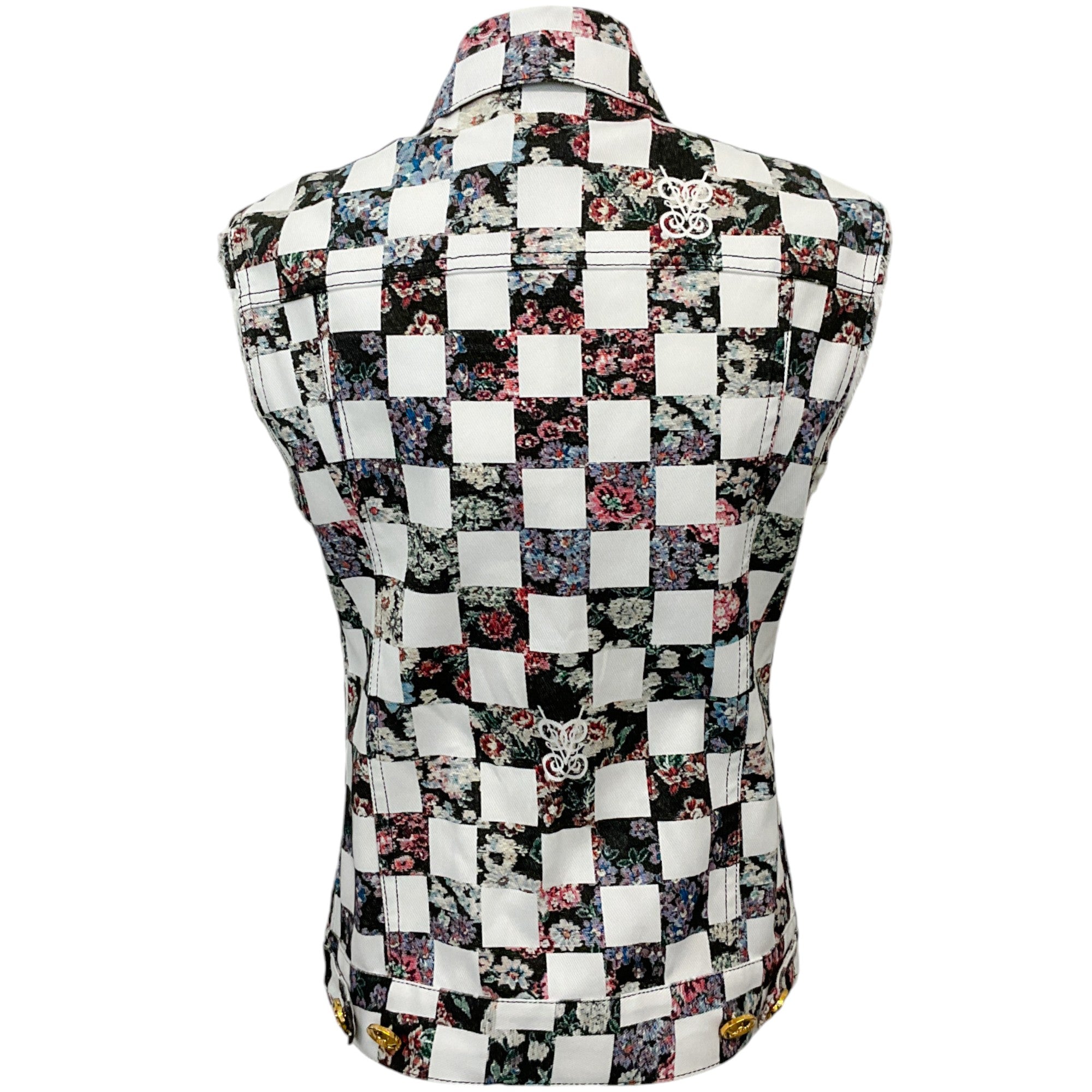 Giambattista Valli White Multi Denim Chess Print Vest - Stylish Women's Fashion Top for Casual Outings & Streetwear Looks