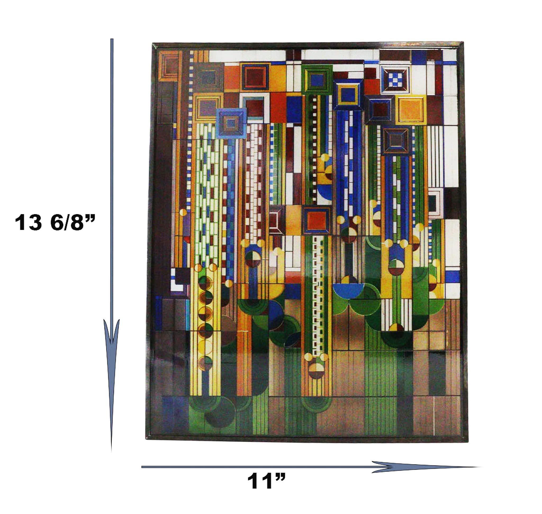 Ebros Frank Lloyd Wright Inspired Metal Framed Saguaro Cactus Stained Glass Wall Art - Southwestern Home Decor for Living Room, Bedroom & Office