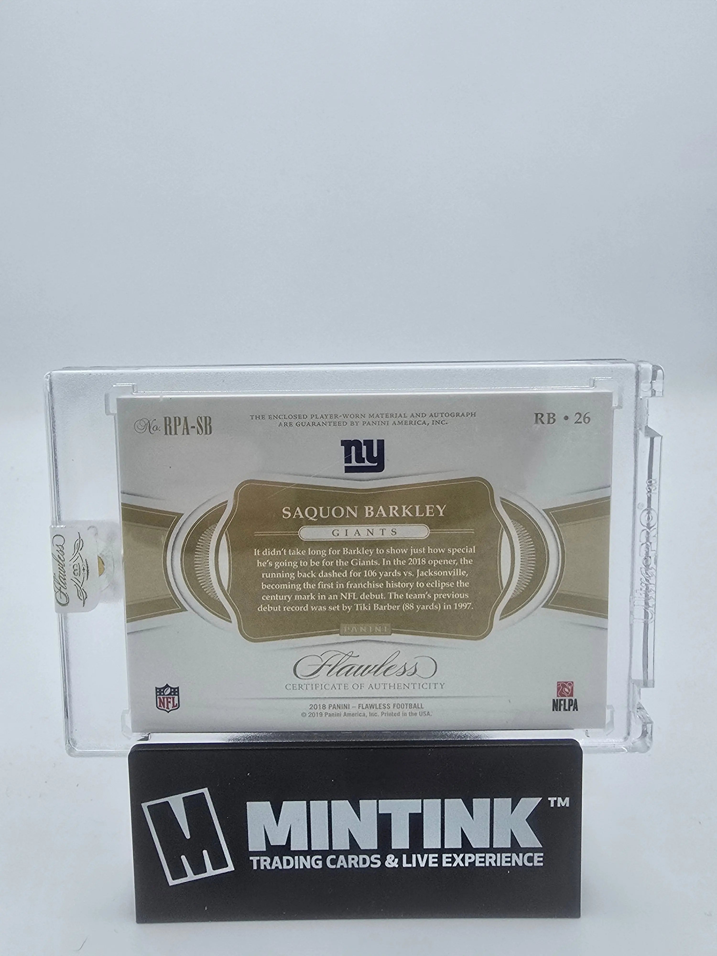 2018 Panini Flawless Football Saquon Barkley Rookie Card Silver Patch /20 - Rare Collectible for Sports Memorabilia & Investment