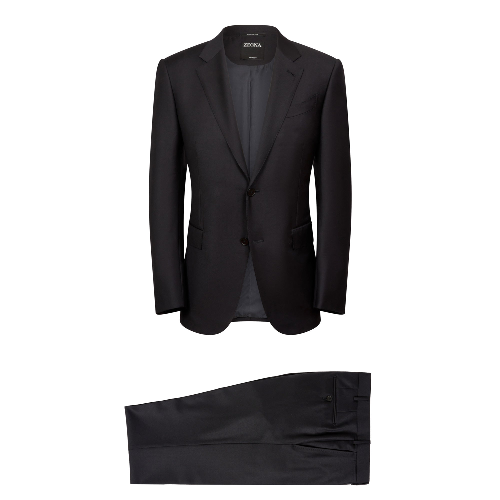 ZEGNA Trofeo™ Plain Wool Suit for Men - Classic Black Business Suit | Perfect for Office, Weddings & Formal Events