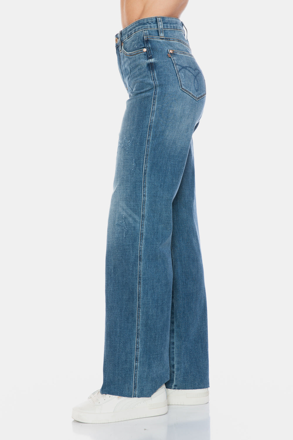 Judy Blue Women's High Waisted Tummy Control Straight Leg Jeans with Raw Hem - Comfortable Stretch Denim for Everyday Wear, Work & Casual Outings