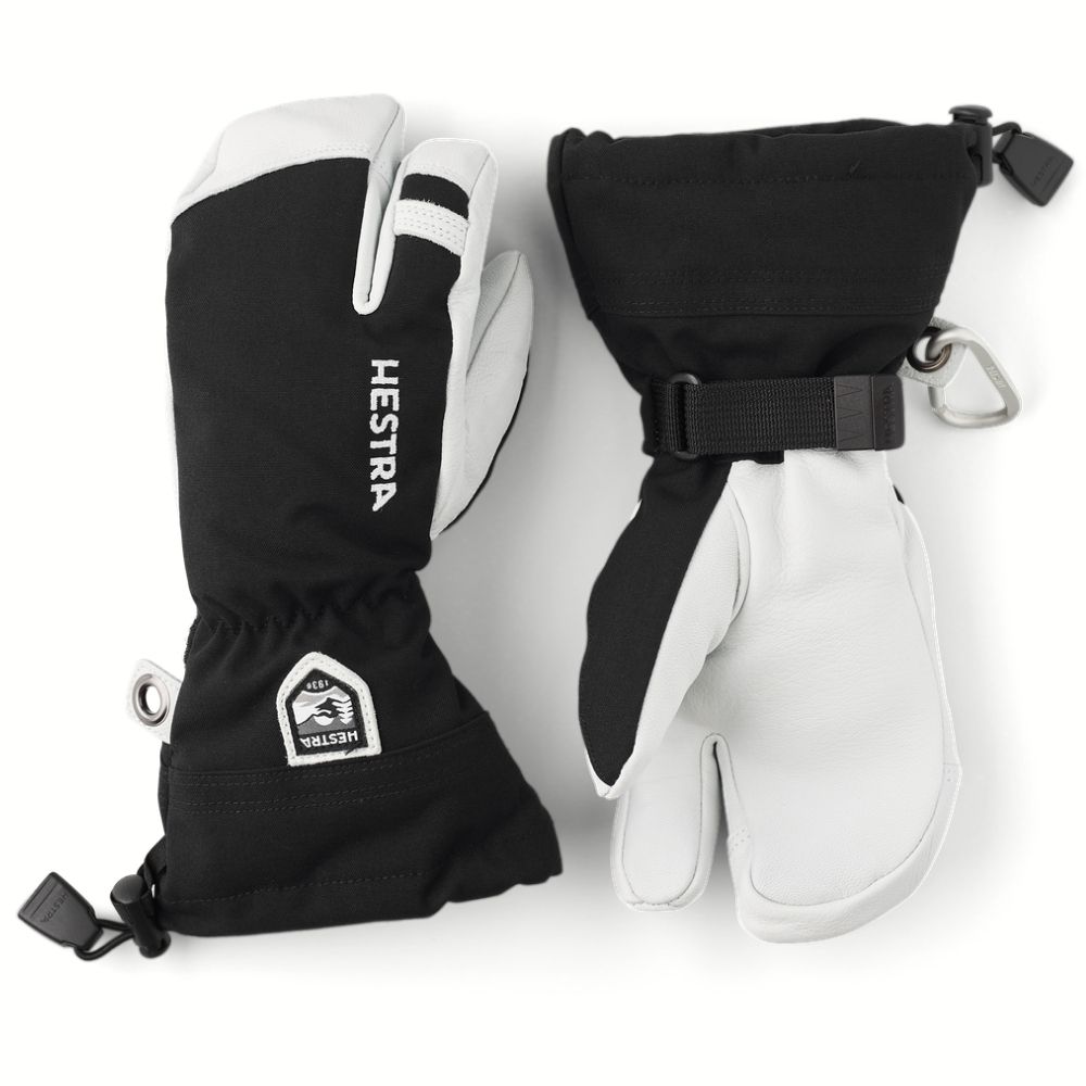Hestra Army Leather Heli Junior 3 Finger Gloves for Kids - Black (30562 100) | Winter Sports, Skiing, Snowboarding & Outdoor Activities