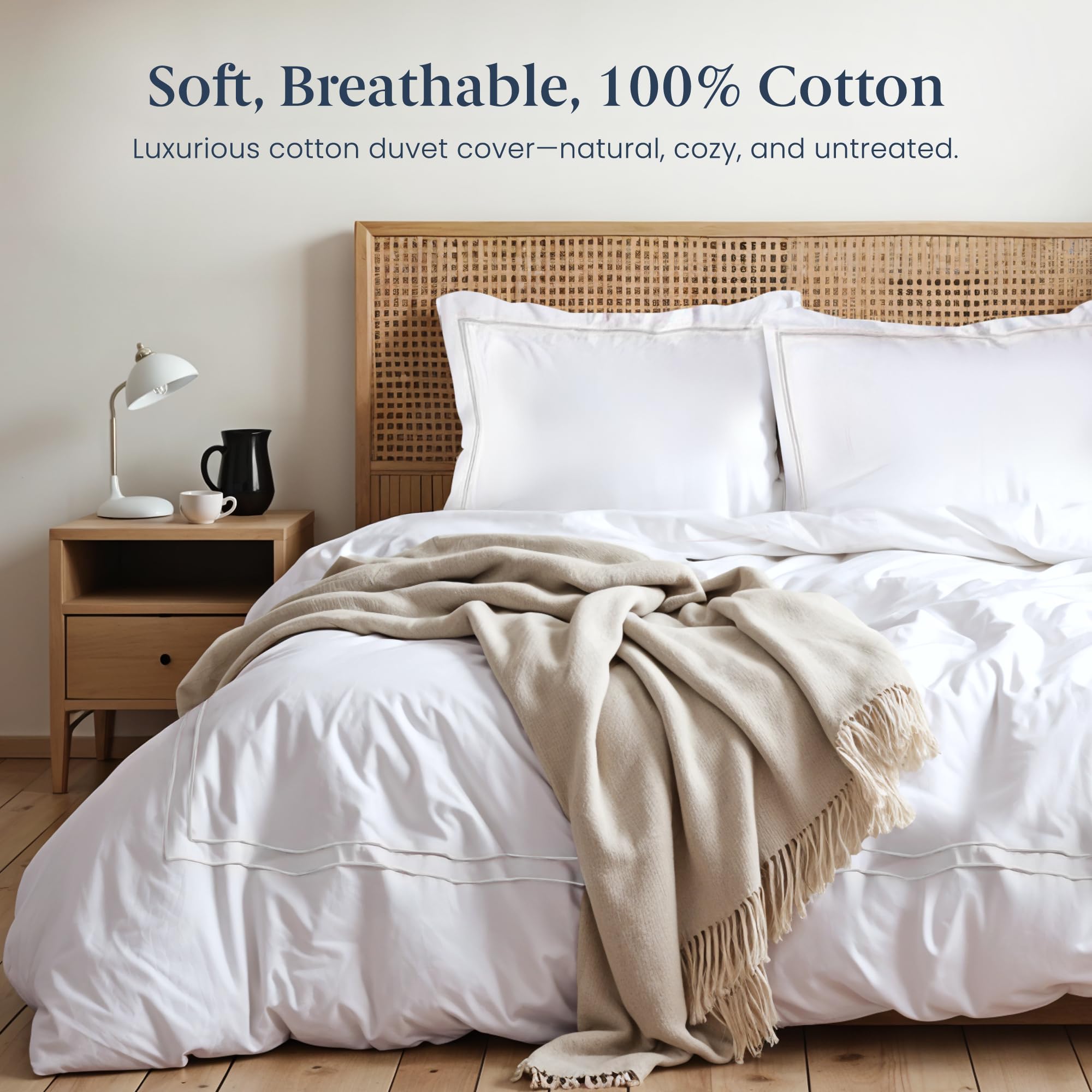 Ella Jayne Luxury 100% Cotton Duvet Cover Set (3pc) - King/Queen/Cal King Size - Breathable & Lightweight White Bedding for Comfortable Sleep & Hotel-Style Bedroom Decor