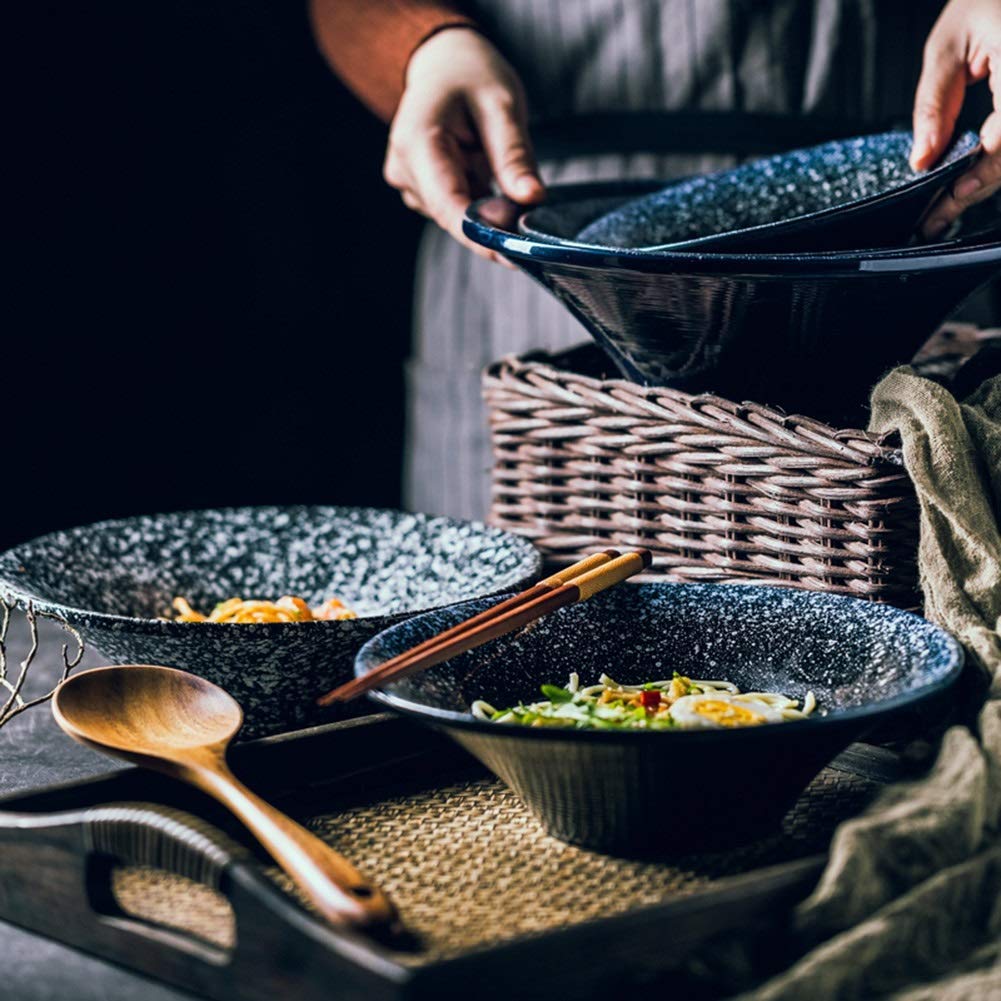 Premium Ceramic Noodle Soup Bowl Set with Wooden Spoon & Chopsticks - Microwave & Dishwasher Safe - Perfect for Ramen, Pho, Cereals & Asian Fusion Cuisine - Ideal for Home Dining, Gifts & Restaurant Use
