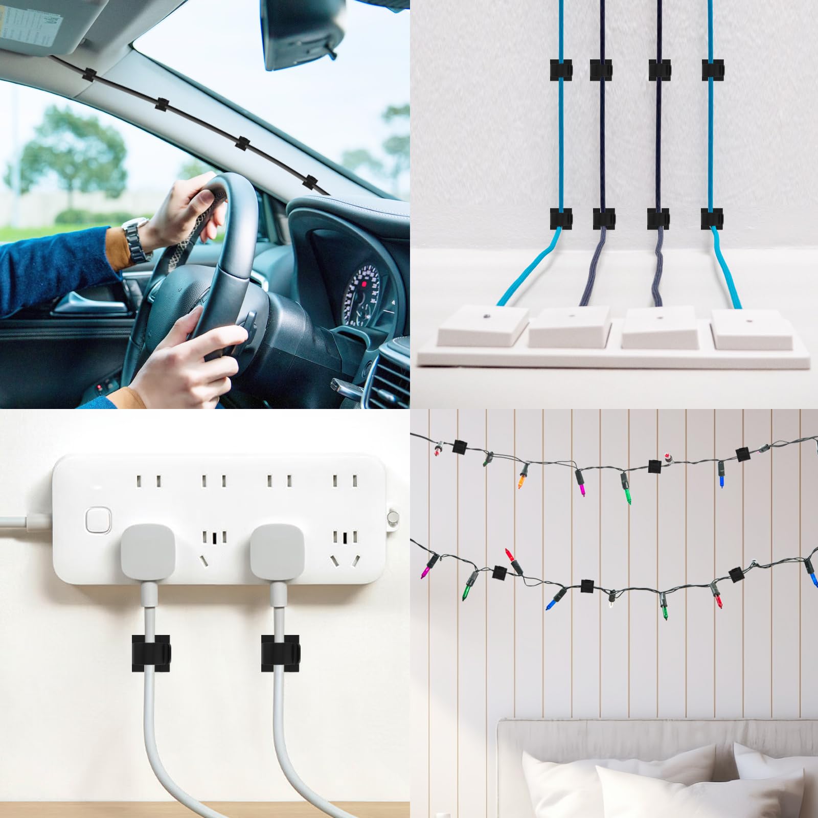 30 Pieces Adhesive Cable Clips - Wire Management Organizer for Desk, Car & Home - Self-Stick Cord Holders for TV, Computer, Office & Kitchen Organization