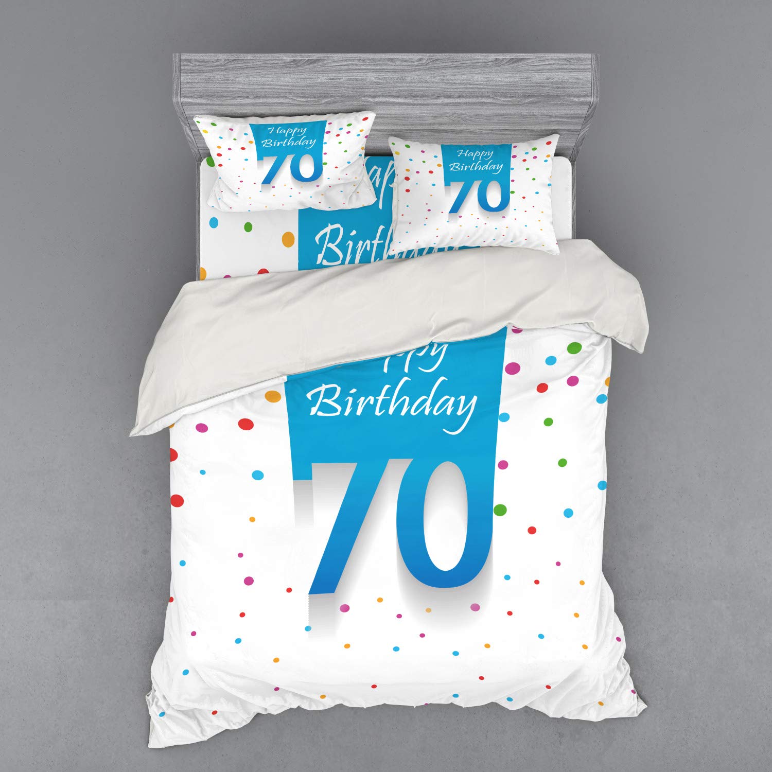 Ambesonne 70th Birthday Duvet Cover Set - 4 Piece Queen Size with Polka Dot Design & 