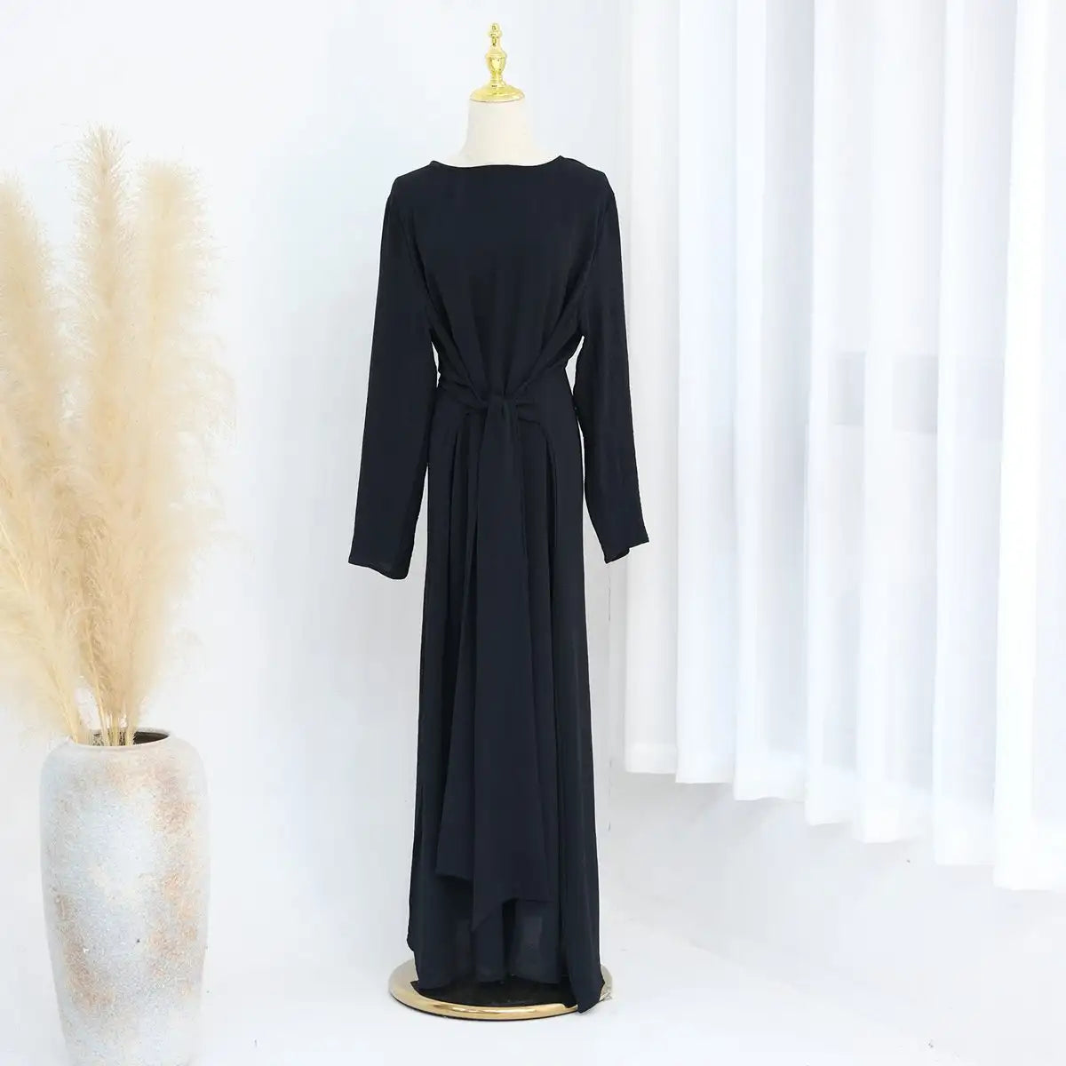 Elegant Wrinkle-Free Tie Front Muslim Abaya Dress for Women - Modest & Stylish Prayer Dress for Daily Wear, Mosque, and Special Occasions