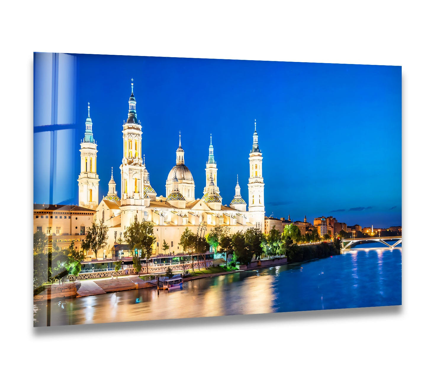 Basilica del Pilar Glass Wall Art - Stunning Night View of Zaragoza's Iconic Landmark | Religious Home Decor & Spanish Souvenir Gift for Travel Lovers