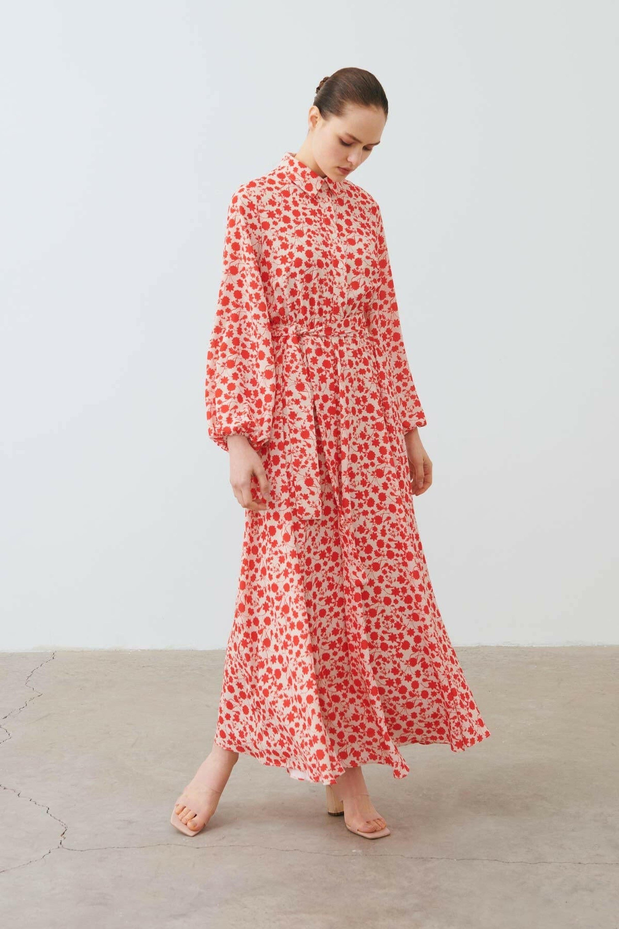 Peyton Long Sleeve Dress in Persimmon Color - Elegant Women's Fall/Winter Dress for Office, Party & Special Occasions
