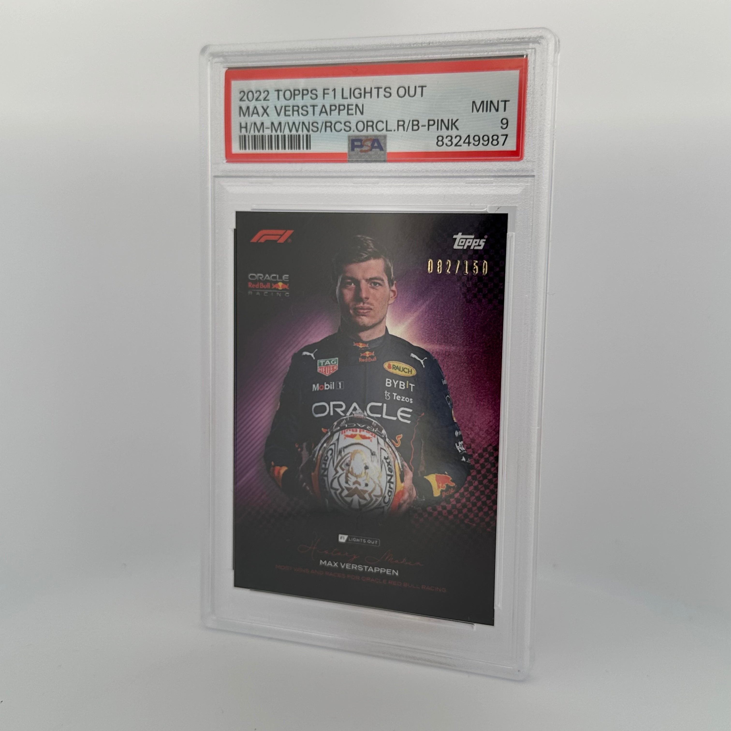 PSA 9 Max Verstappen History Maker /150 - Most Wins & Races for Oracle Red Bull Racing Pink Trading Card - Perfect for F1 Collectors and Motorsport Fans Display