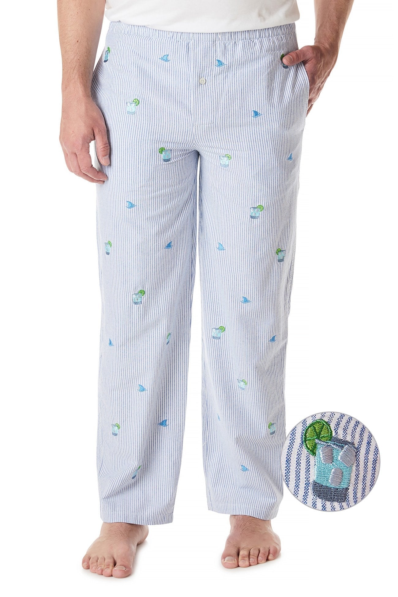 Fin & Tonic Women's Oxford Blue Striped Sleeper Pants - Soft Lounge Pajama Bottoms for Relaxing at Home, Travel & Sleepwear