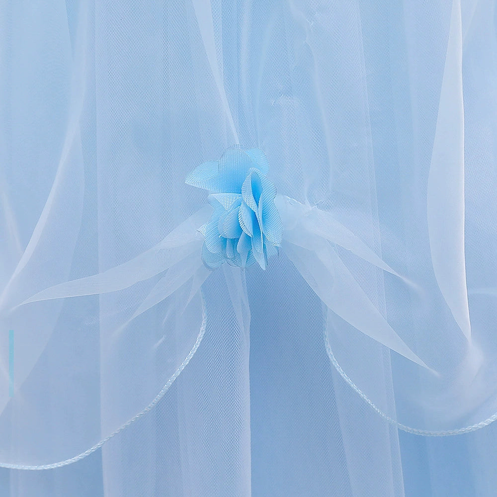 Royal Blue Princess Round Floor Length Lace Flower Girl Dress for Weddings & Special Occasions