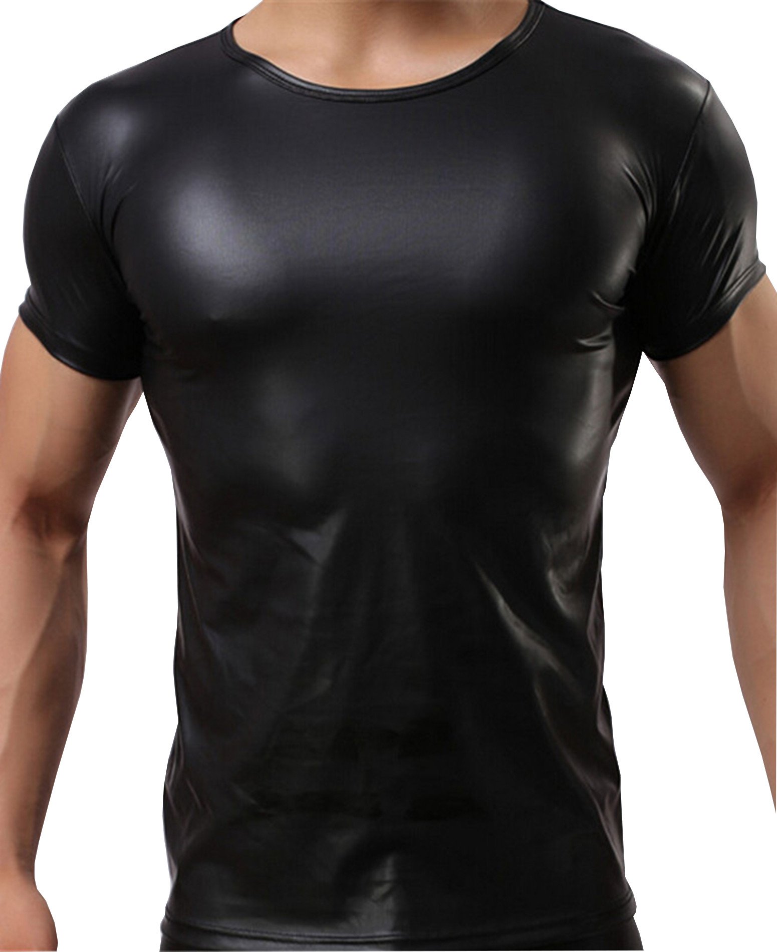 Men's Stretchy Faux Leather Sexy Tight T-Shirts & Underwear for Sports, Gym, and Night Out - Comfortable Elastic Fit for Active Lifestyle