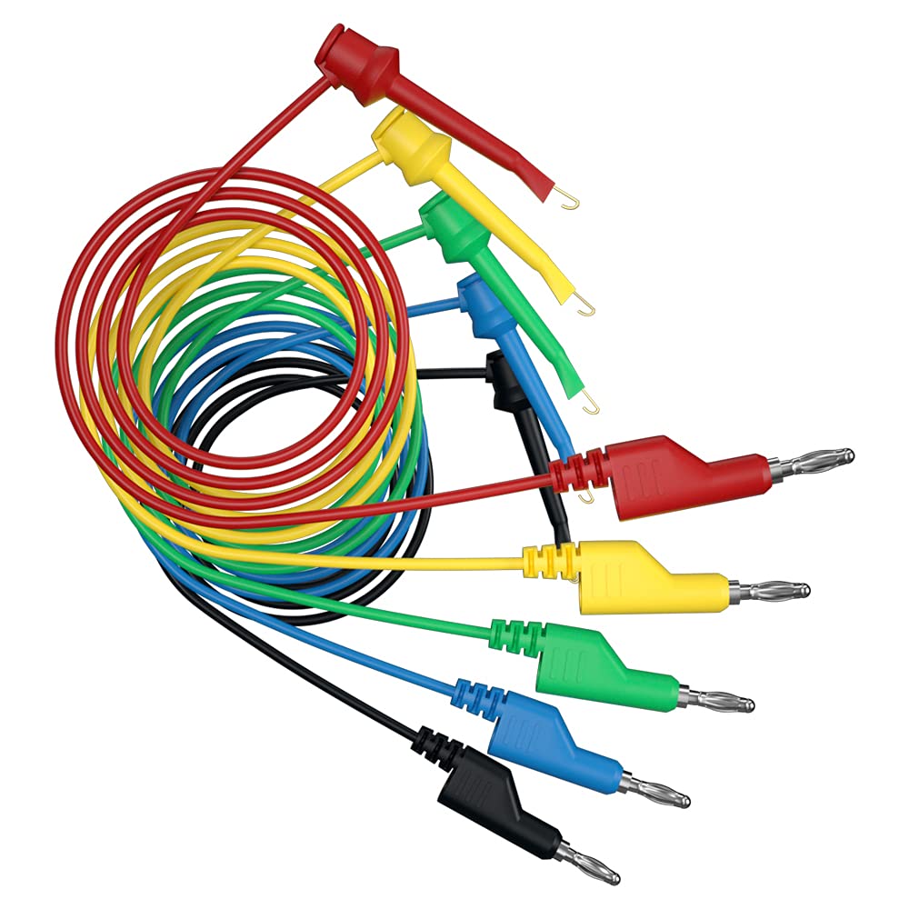 5pcs Multi-Meter Test Leads with 4mm Stackable Banana Plugs & Test Hook Clips - 3.3ft/1m Flexible Jumper Wires for Electrical Testing (J.70054-2) - Perfect for DIY Electronics, Circuit Testing & Multimeter Measurements