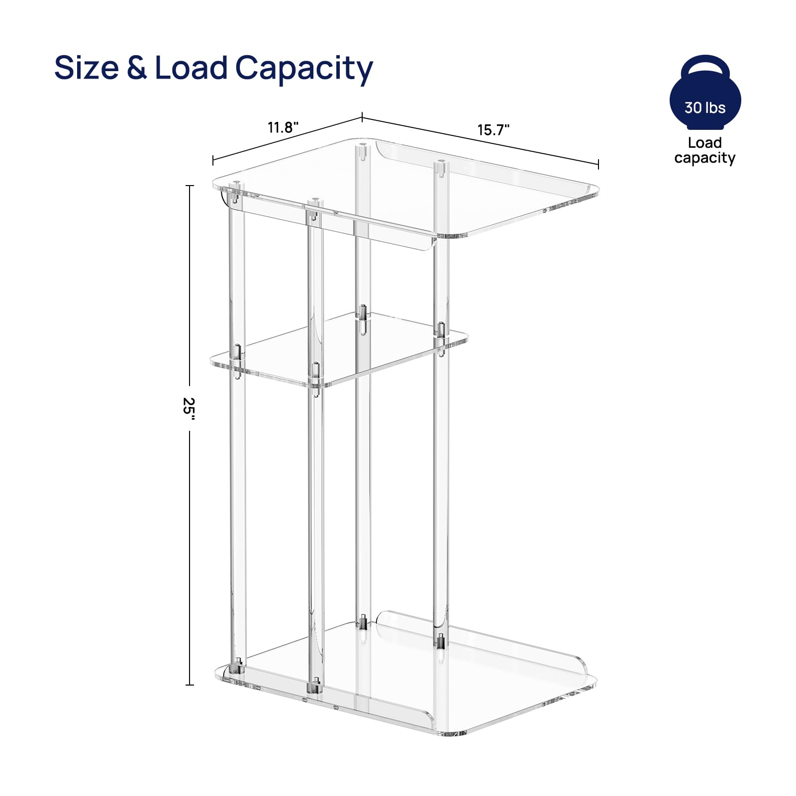 Clear Acrylic C-Shaped End Table - 3-Tier Modern Side Table for Sofa, Living Room, Bedroom & Bathroom | Lightweight Snack Table for Small Spaces, Coffee Table Alternative, Home Decor Accent