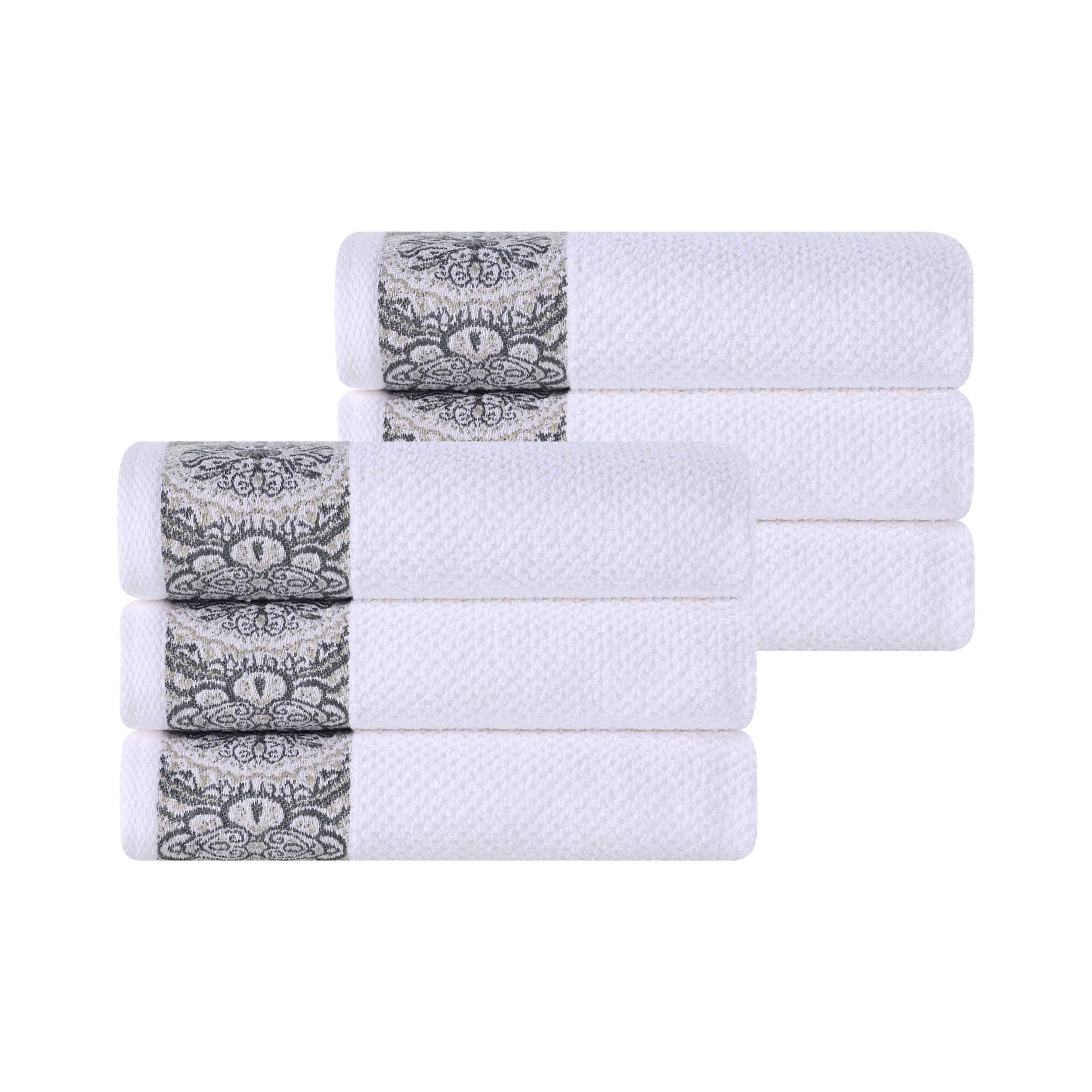 Premium Medallion Cotton Jacquard Textured Hand Towels - 6-Piece Set for Bathroom, Kitchen & Guest Use | Soft & Absorbent Luxury Towels for Home Decor